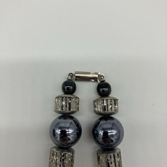 Sparkle Glass Choker Necklace Earrings SET Silver Beads Retro Glam - Picture 4 of 7